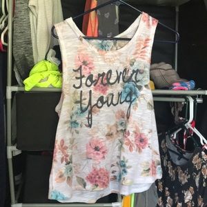 Soft floral “forever young” tank top